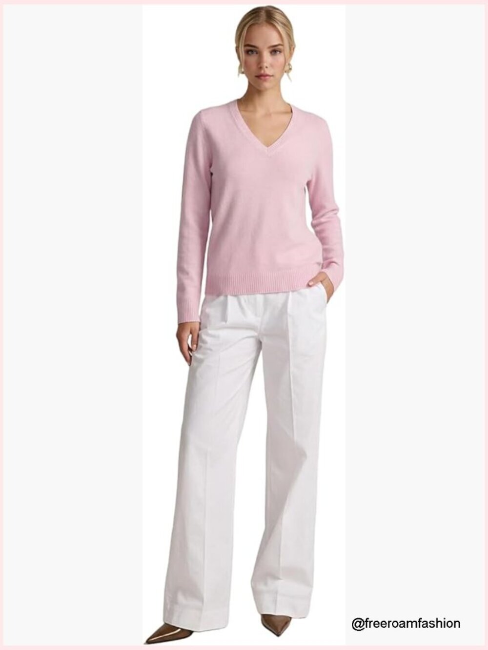 100% Cashmere V-Neck Sweater Pullover Soft Lightweight Long Sleeve